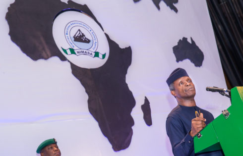 His Excellency Vice President Prof. Yemi Osinbajo speaks as he declares open the African Maritime Conference in Hilton, Abuja. 20th April 2017. Photo: Novo Isioro