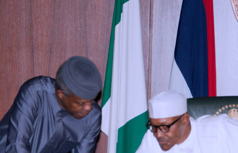 President Muhammadu Buhari and Vice President Yemi Osinbajo during the Federal Executive council Meeting held at the Council Chamber of the State House in Abuja. PHOTO; SUNDAY AGHAEZE. MAR22 2017