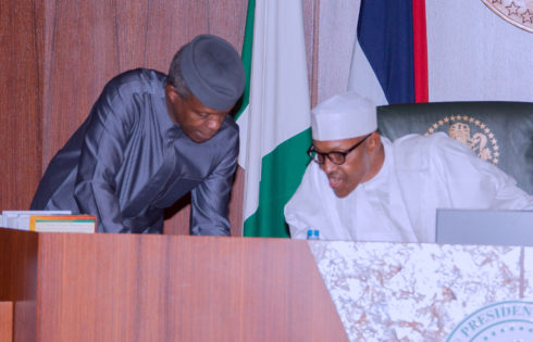 President Muhammadu Buhari and Vice President Yemi Osinbajo during the Federal Executive council Meeting held at the Council Chamber of the State House in Abuja. PHOTO; SUNDAY AGHAEZE. MAR22 2017