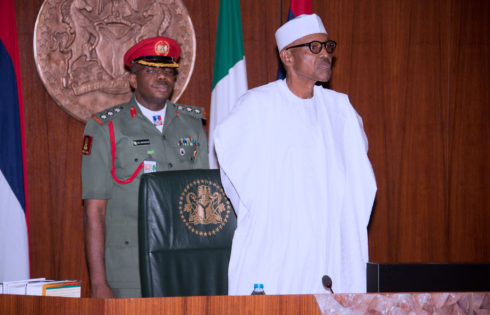 R-L; President Muhammadu Buhari during the Federal Executive council Meeting held at the Council Chamber of the State House in Abuja. PHOTO; SUNDAY AGHAEZE. MAR22 2017.