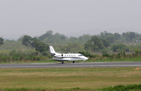 EARLIER; MINISTER OF AVIATION, SEN HADI SIRIKA TEST RUN THE NNAMDI AZIKWE INT'L AIRPORT REHABILITATION WORK ON THE RUNWAY BEFORE ETHIOPIA AIRLINE LANDED 24HOURS BEFORE SCHEDULE TIME. APRIL 18 2017.PHOTO; SUNDAY AGHAEZE