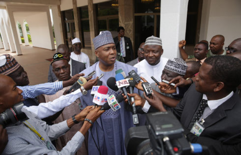 PRESIDENT OF THE SENATE DR BUKOLA SARAKI MEETS PRESIDENT BUHARI.