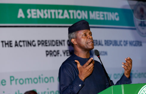 Acting President Yemi Osinbajo during the Sensitization Meeting with Civil Servants on Executive Orders- Ease of Doing Business in Nigeria held at the International Conference Centre in Abuja. PHOTO; SUNDAY AGHAEZE. MAY 24 2017.