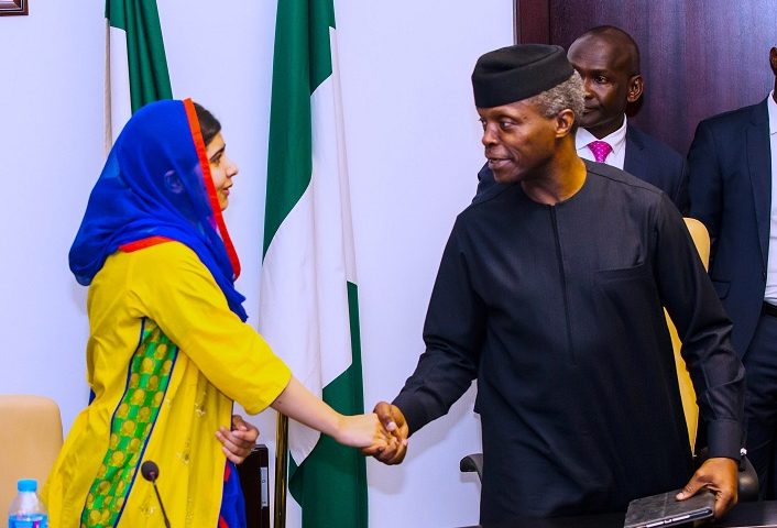 ACTING PRESIDENT YEMI OSINBAJO SAN RECEIVES FOUNDER MALALA FUND, MALALA YOUSAFZAI AT THE STATE HOUSE IN ABUJA.