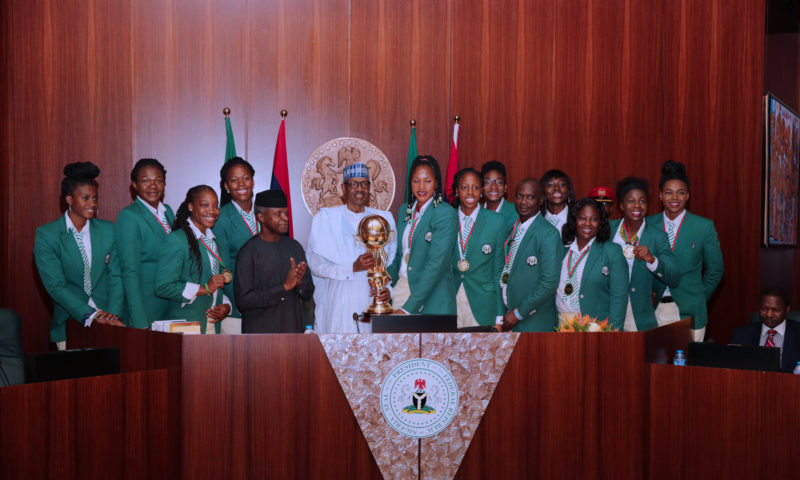 PRESIDENT BUHARI RECEIVES VICTORIOUS FEMALE BASKETBALL TEAM D’TIGRES