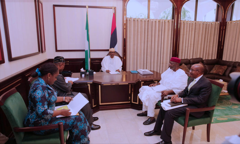 PRESIDENT BUHARI MEETING WITH CBN GOV, FIN AND BUDGET & PLANNING MINS