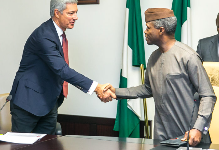 Vice President Yemi Osinbajo meets with Helios Investment Partners and GB Foods at the State House. 4th