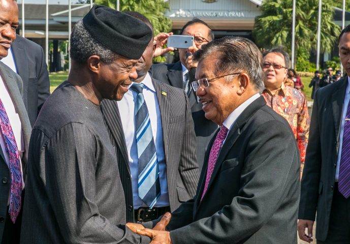 Vice President Osinbajo with VP Jusuf Kalla of Indonesia in Jakarta, 24th Oct 2017. PHOTOS: NOVO ISIORO