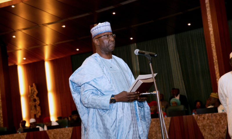 PRESIDENT BUHARI SWEARS IN NEW SGF BOSS MUSTAPHA. NOV 1 2017