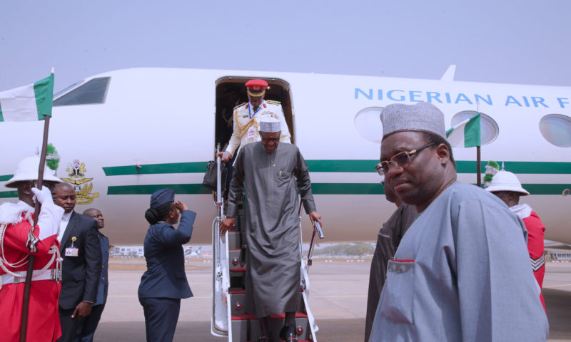 PRESIDENT BUHARI RETURNED TO ABUJA AFTER AU SUMMIT. JAN 30 2018