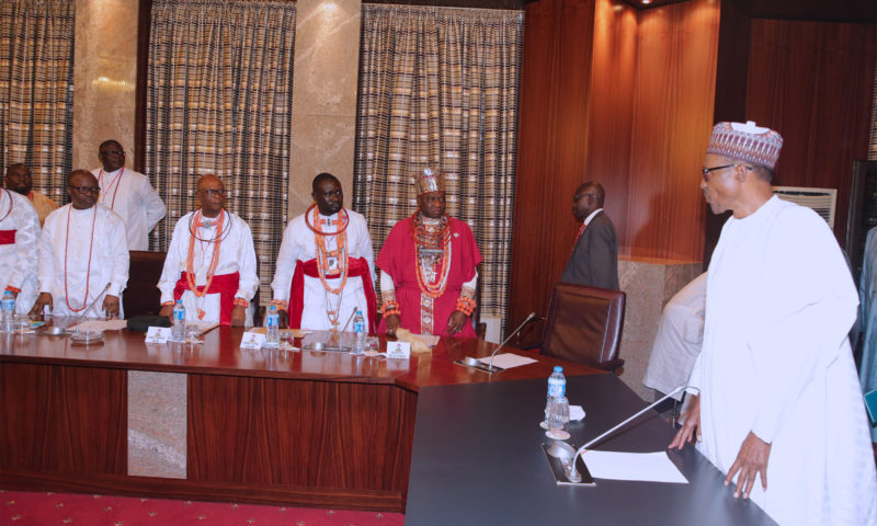 PRESIDENT BUHARI RECEIVES OLU OF WARRI AND DELEGATION. FEB 23 2018