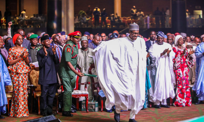 President Buhari and his deputy, Vice President Osinbajo attend the 10th edition of the Tinubu Colloquium today at the Eko Hotel. 29th March 2018