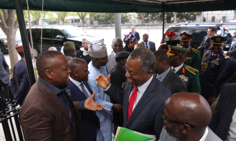 PRESIDENT BUHARI ON ARRIVAL AT THE BLAIR HOUSE SUNDAY MORNING USA. APRIL 29 2018