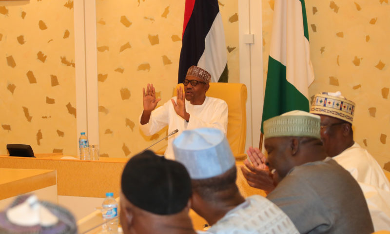 President Muhammadu Buhari in a meeting with APC Caucus Senate at the Presidential Villa. Wednesday Night in Abuja. PHOTO; SUNDAY AGHAEZE. JULY 25, 2018.