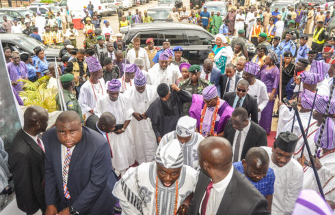 VP Osinbajo’s arrival at the 75th Birthday of His Royal Majesty, Alake of Egba land; Oba Adedotun Airemu Gbadebo.