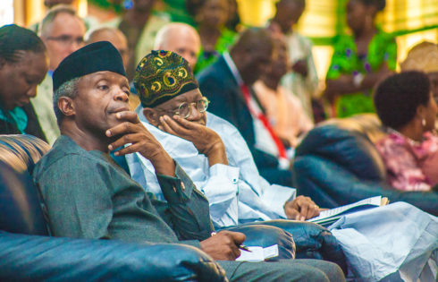 Vice President, Yemi Osinbajo with Hon. Min of Information & Culture; Lai Mohammed.