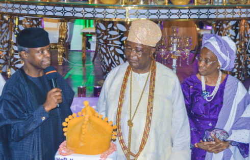 VP Osinbajo with the celebrant Alake of Egba land; Oba Adedotun Airemu Gbadebo.