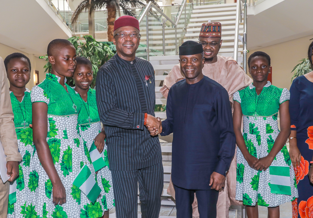 VP Osinbajo receives Team SaveASoul Nigerian girls who wins World