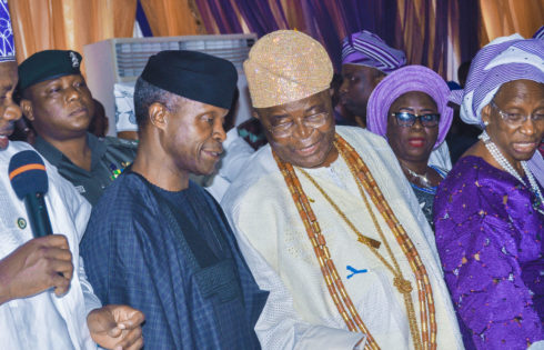 VP Osinbajo unveils a book by the celebrant titled “GIANT STRIDES OF A VINTAGE MONARCH”