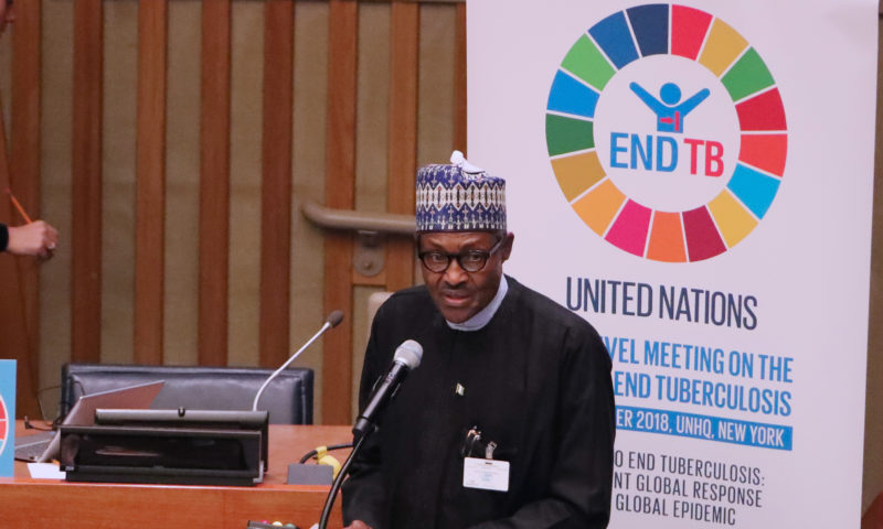 PRESIDENT BUHARI SPEAKS AT A MEETING TO END TB CAMPAIGN.