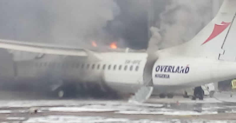 Overland plane catches fire, burns beyond repair