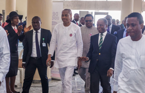 VP Osinbajo arrives Dunamis Glory Dome with Aso Villa Chaplain, Pastor Seyi Malomo flanked by MD. Niger Delta Power Holding Company -NDPHC, Chiedu Ugbo.