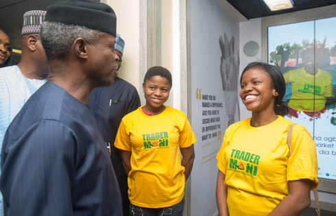 VP Osinbajo with beneficiaries of Trader Moni Program.