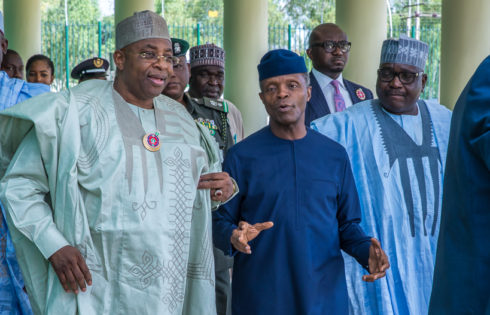 VP Osinbajo with Gov. of Bauch State. Mohammed Abdullahi Abubakar (L) and Vice Chairman PCNI, Tijjani M. Tumsah; (R)