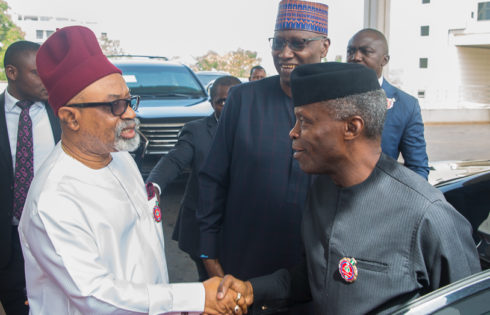 VP Osinbajo with  Min. Labour & Employment, Chris Ngige flanked by Sec. Government of Federation, Boss Mustapha.