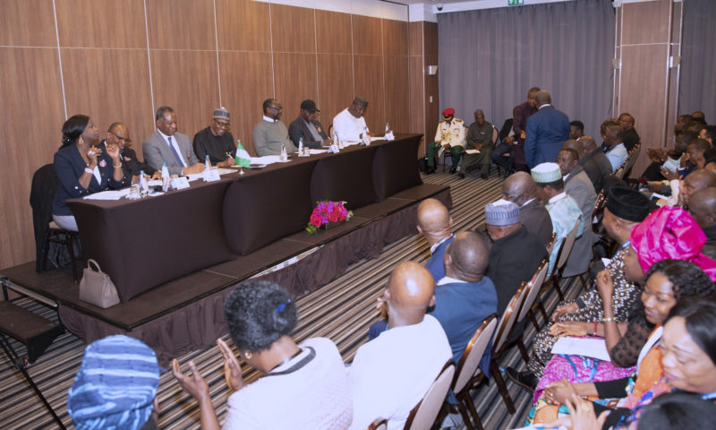 PRESIDENT MUHAMMADU BUHARI CHATS WITH NIGERIANS IN POLAND. DEC 2 2018. PHOTO; SUNDAY AGHAEZE