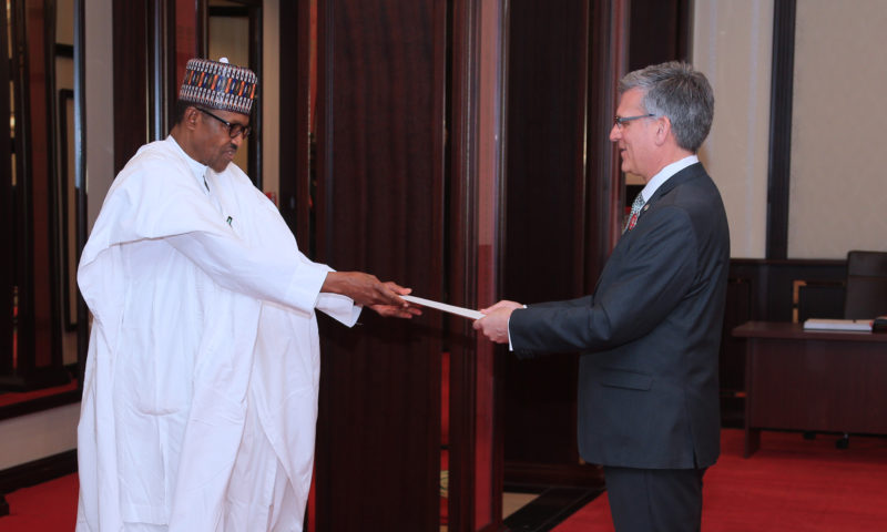 PRESIDENT BUHARI RECEIVES AMB OF ARGENTINA, HC OF CANADA AND UNITED KINGDOM TO NIGERIA AT THE STATE HOUSE, ABUJA