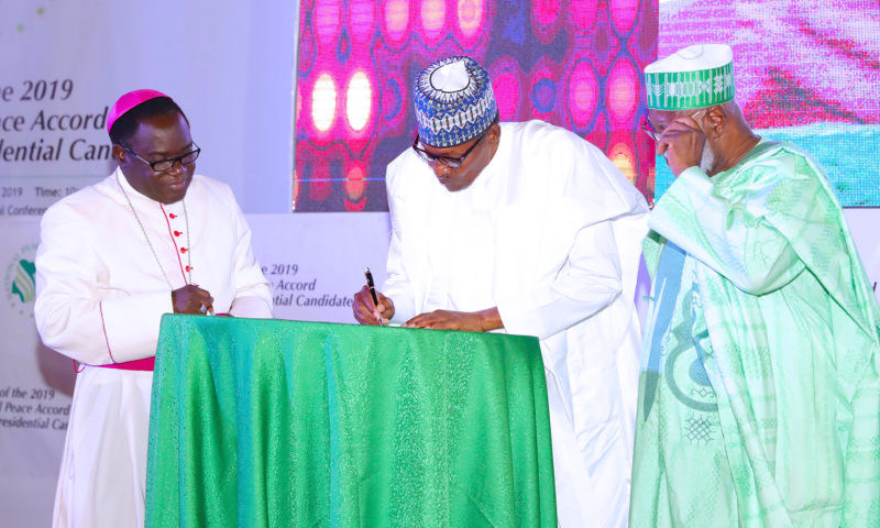 PRESIDENT BUHARI SIGNS SECOND PEACE ACCORD FOR THE CONDUCT OF 2019 GEN ELECTION. FEB 13 2019