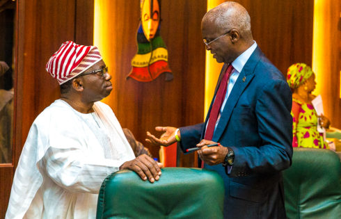 Min. of Power, Works & Housing, Babatunde Fashola with Min. of Health, Prof. Isaac Adewole.