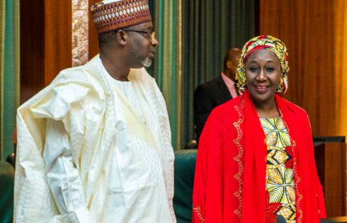 Min of Water Resources, Engineer Suleiman Hussein Adamu with Min. of State for Industry, Trade & Investment, Hajia Aisha Abubakar.