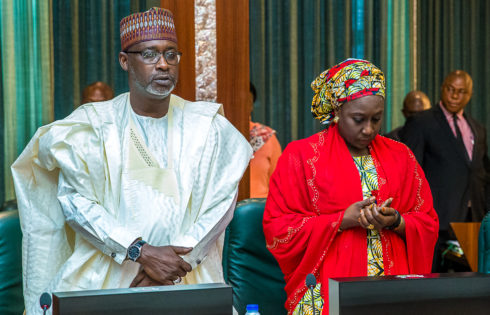 Min of Water Resources, Engineer Suleiman Hussein Adamu with Min. of State for Industry, Trade & Investment, Hajia Aisha Abubakar.