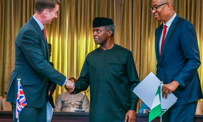 VP Osinbajo receives in audience UK delegation led by UK Foreign Secretary, Mr. Jeremy Hunt in Abuja. 30th, April 2019.