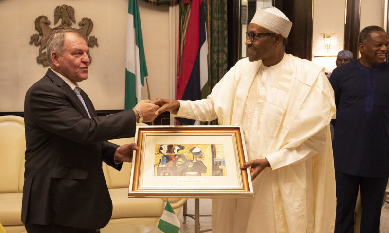 PRESIDENT MUHAMMADU BUHARI BIDS FAREWELL TO TWO OUTGOING ENVOY FROM NIGERIA. PHOTO; SUNDAY AGHAEZE SEPT 3 2019